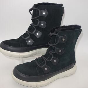 NEW Sorel Explorer II Joan Cozy Boot  BLACK Sea Salt White Women's 9